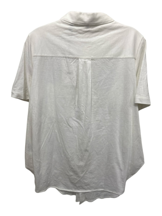 Theory Size L White Cotton Short Sleeve Collar Button Down One Pocket Top White / L