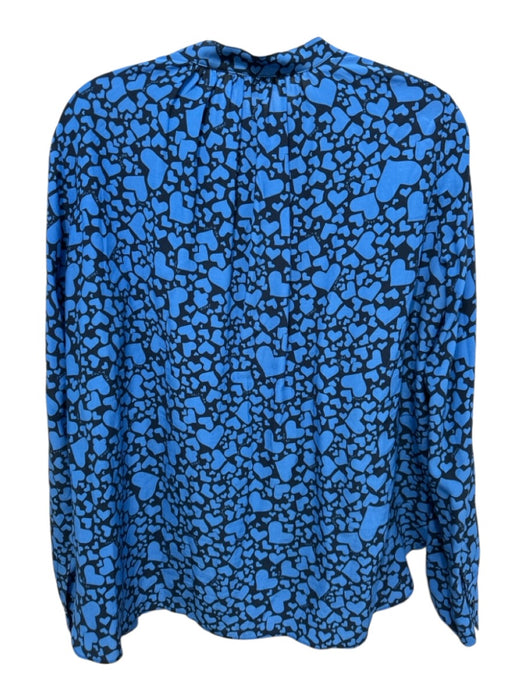 Zadig & Voltaire Size S Blue & Black Viscose Heart Print Long Sleeve V Neck Top Blue & Black / S