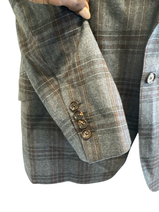 Alexander McQueen Gray & Brown Wool Plaid 2 Button Men's Blazer Gray & Brown / 52