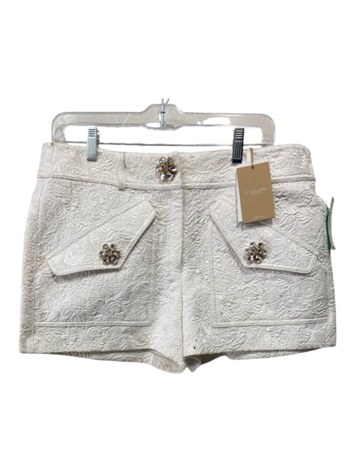 Michael Kors Size 10 White Cotton Floral Detail Zip Fly Front Pockets Shorts White / 10