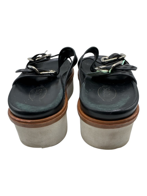 Tods Shoe Size 38.5 Black, Brown, White Leather Double Strap Buckle Sandals Black, Brown, White / 38.5