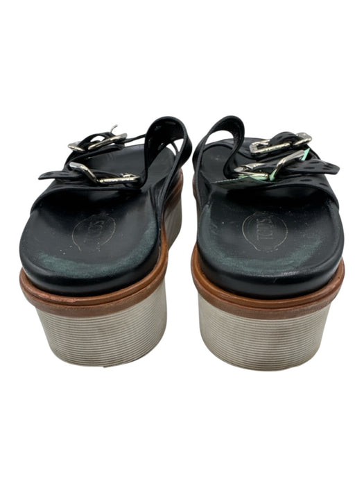 Tods Shoe Size 38.5 Black, Brown, White Leather Double Strap Buckle Sandals Black, Brown, White / 38.5