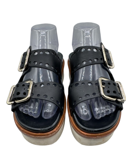 Tods Shoe Size 38.5 Black, Brown, White Leather Double Strap Buckle Sandals Black, Brown, White / 38.5