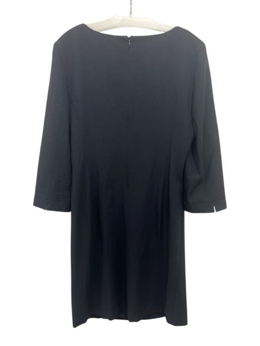 Armani Collezioni Size 10 Black Wool Pleated Neck 3/4 Sleeve Shift Dress Black / 10