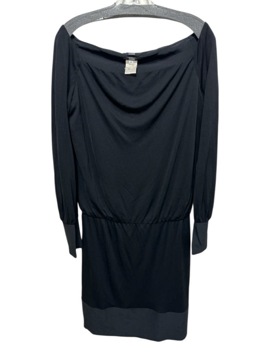 Cesare Fabbri Size 46 / L Black Silk Boat Neck Knee Length Long Sleeve Dress Black / 46 / L