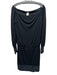 Cesare Fabbri Size 46 / L Black Silk Boat Neck Knee Length Long Sleeve Dress Black / 46 / L