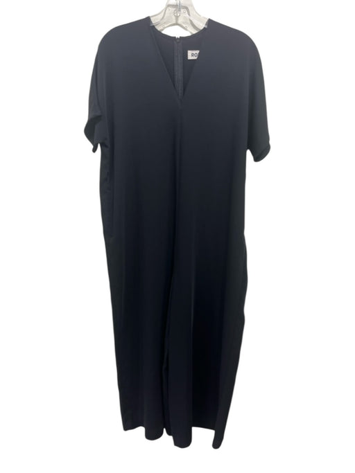 Roucha Size M/L Black Polyester Pockets Short Sleeve V Neck Wide Leg Jumpsuit Black / M/L