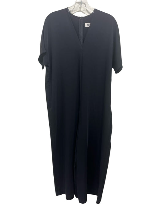 Roucha Size M/L Black Polyester Pockets Short Sleeve V Neck Wide Leg Jumpsuit Black / M/L