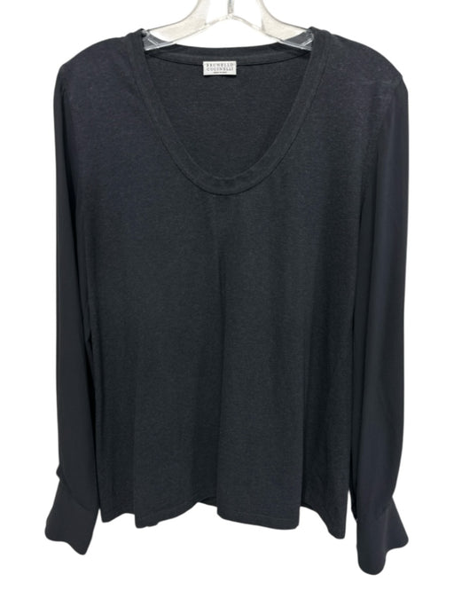 Brunello Cucinelli Size M Dark Gray Silk Blend Chiffon Round Neck Top Dark Gray / M