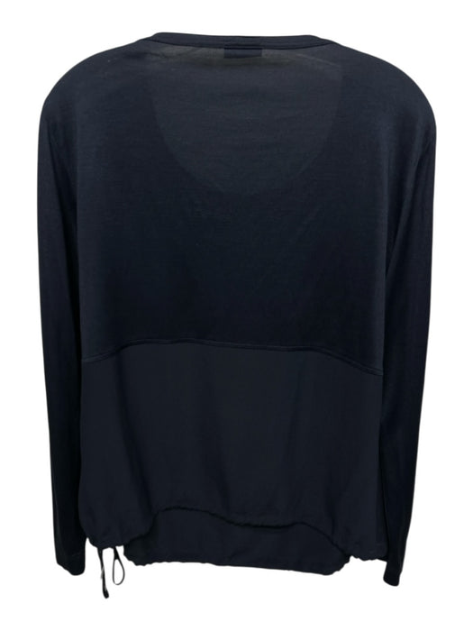 Akris Size 14 Navy Blue Silk Fabric Block Round Neck Long Sleeve Top Navy Blue / 14