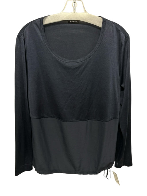 Akris Size 14 Navy Blue Silk Fabric Block Round Neck Long Sleeve Top Navy Blue / 14