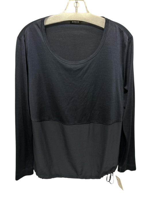 Akris Size 14 Navy Blue Silk Fabric Block Round Neck Long Sleeve Top Navy Blue / 14