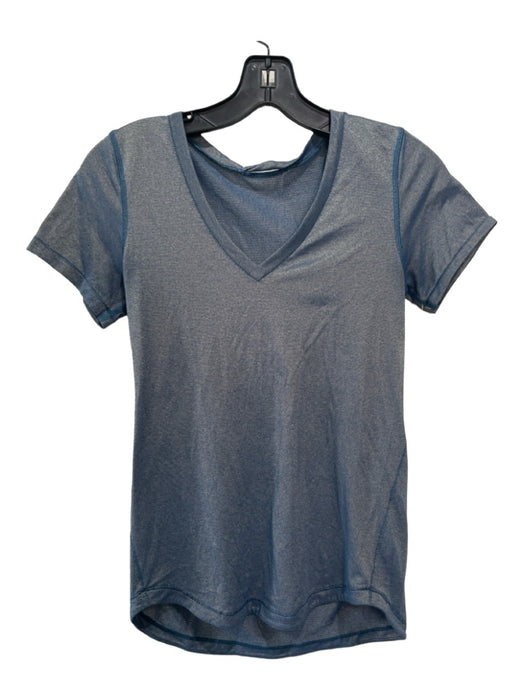 Lulu Size Est XS/S Blue Polyester Blend Short Sleeve V Neck Shimmer Wrinkled Top Blue / Est XS/S