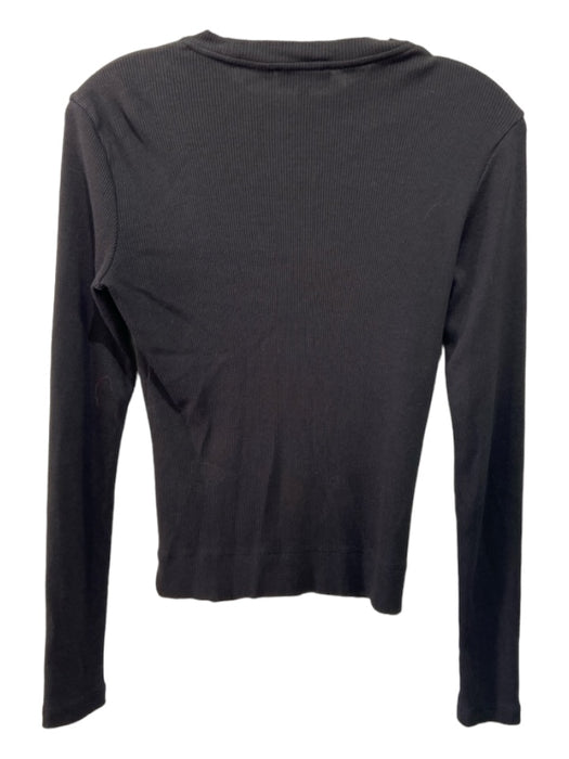 Theory Size S Black Cotton Blend Ribbed Round Neck Long Sleeve Top Black / S