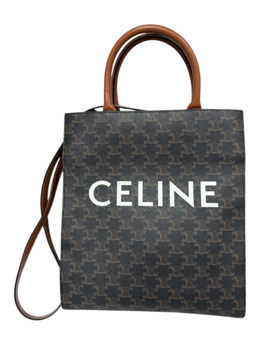 Celine Brown, Black & White Coated Canvas & Leather Logo Triomphe Open Top Bag Brown, Black & White / Small
