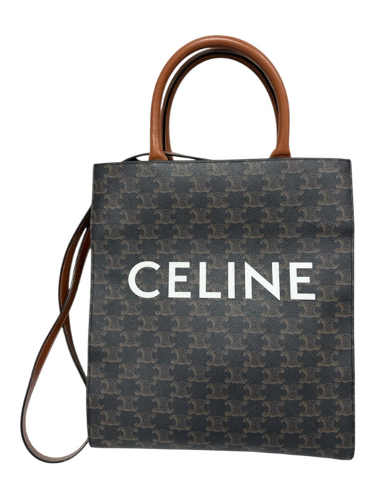 Celine Brown, Black & White Coated Canvas & Leather Logo Triomphe Open Top Bag Brown, Black & White / Small