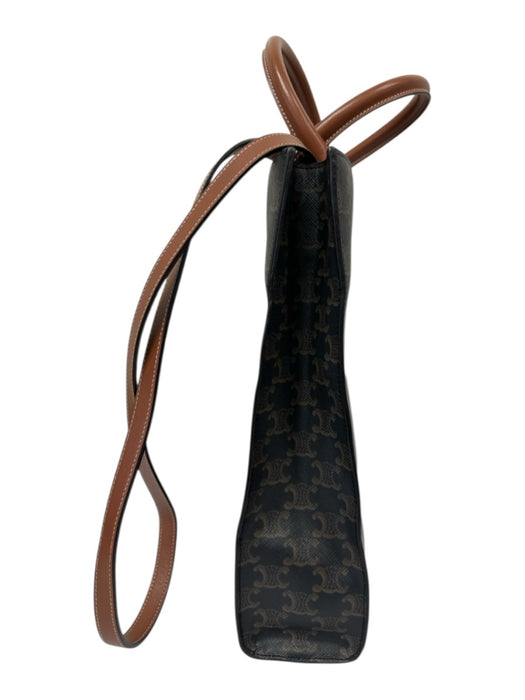 Celine Brown, Black & White Coated Canvas & Leather Logo Triomphe Open Top Bag Brown, Black & White / Small
