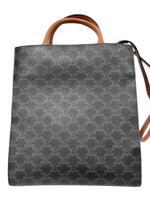 Celine Brown, Black & White Coated Canvas & Leather Logo Triomphe Open Top Bag Brown, Black & White / Small