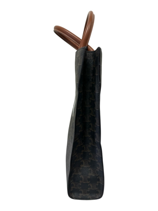 Celine Brown, Black & White Coated Canvas & Leather Logo Triomphe Open Top Bag Brown, Black & White / Small