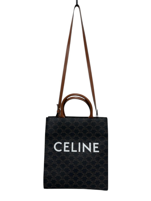 Celine Brown, Black & White Coated Canvas & Leather Logo Triomphe Open Top Bag Brown, Black & White / Small