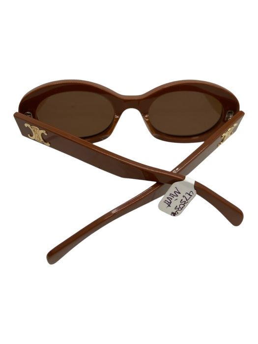 Celine Brown Acetate round Oval Tinted Lens Logo Side Sunglasses Brown
