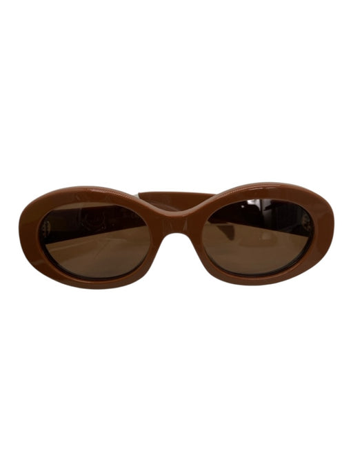 Celine Brown Acetate round Oval Tinted Lens Logo Side Sunglasses Brown