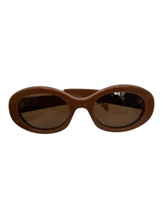 Celine Brown Acetate round Oval Tinted Lens Logo Side Sunglasses Brown