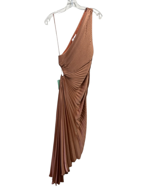 A.L.C. Size 2 Copper Orange Polyester Satin One Shoulder Accordian Pleat Dress Copper Orange / 2
