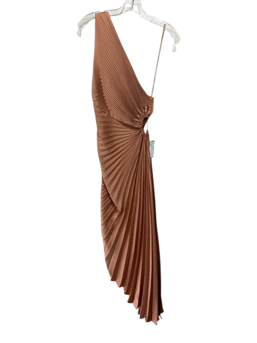A.L.C. Size 2 Copper Orange Polyester Satin One Shoulder Accordian Pleat Dress Copper Orange / 2