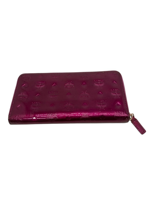 MCM Purple Patent Leather Monogram Rose Gold Hardware Continental Wallets Purple