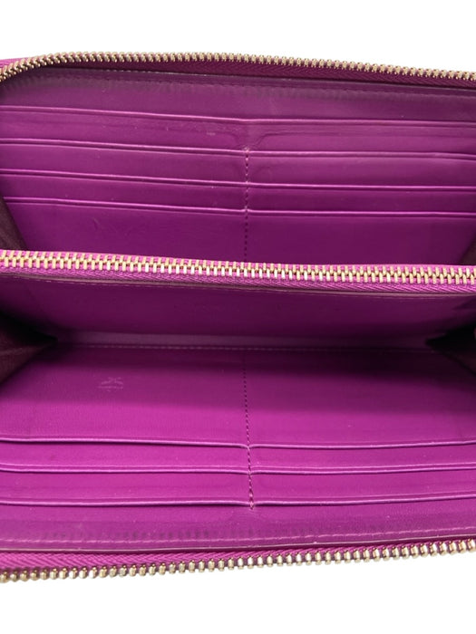MCM Purple Patent Leather Monogram Rose Gold Hardware Continental Wallets Purple