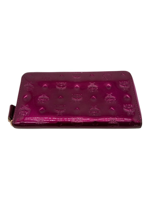 MCM Purple Patent Leather Monogram Rose Gold Hardware Continental Wallets Purple