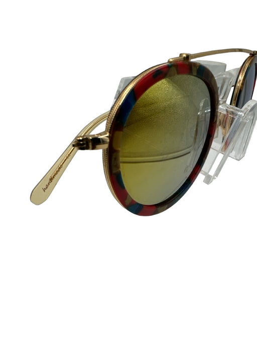 Krewe Gold & Multi Wire & Acetate round Mirrored Yellow Lenses Sunglasses Gold & Multi
