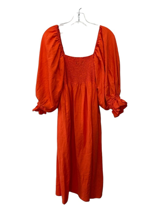 O.P.T. Size S Orange Flax Blend Square Neck 1/2 Puff Sleeve Midi Dress Orange / S