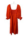 O.P.T. Size S Orange Flax Blend Square Neck 1/2 Puff Sleeve Midi Dress Orange / S