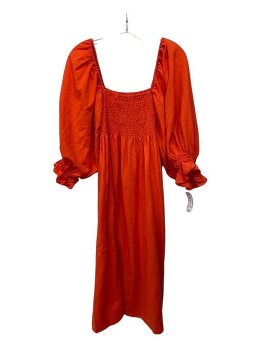 O.P.T. Size S Orange Flax Blend Square Neck 1/2 Puff Sleeve Midi Dress Orange / S