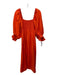 O.P.T. Size S Orange Flax Blend Square Neck 1/2 Puff Sleeve Midi Dress Orange / S