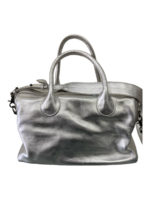 beck Silver Gray Leather Rolled Handles Zip Top Shoulder Strap Bag Silver Gray / M