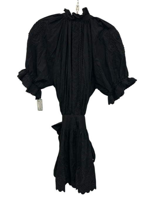 Juliet Dunn Size 1 Black Cotton Embroidered Puff Sleeve ric rac Above Knee Dress Black / 1
