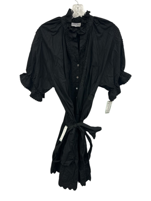 Juliet Dunn Size 1 Black Cotton Embroidered Puff Sleeve ric rac Above Knee Dress Black / 1