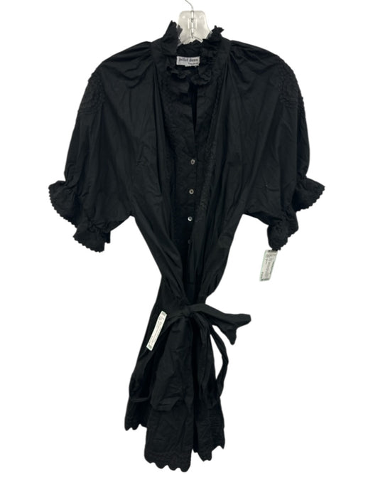 Juliet Dunn Size 1 Black Cotton Embroidered Puff Sleeve ric rac Above Knee Dress Black / 1