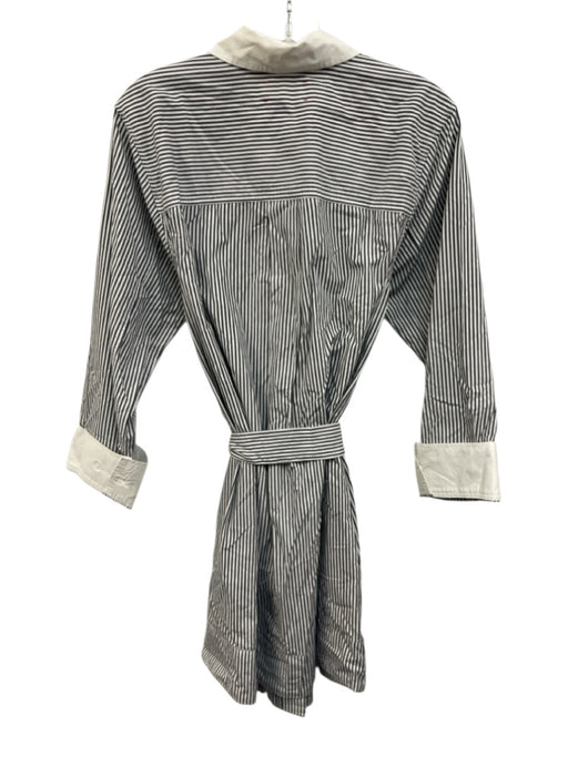 XiRENA Size S Gray & White Cotton Stripe Pockets Long Sleeve Dress Gray & White / S