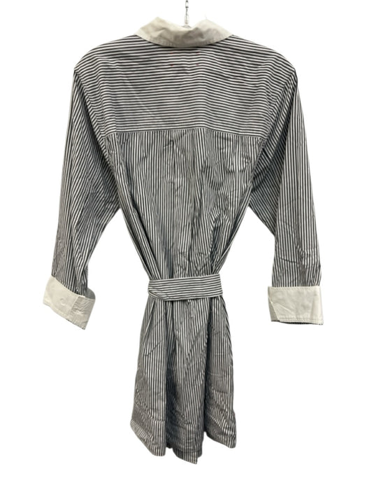 XiRENA Size S Gray & White Cotton Stripe Pockets Long Sleeve Dress Gray & White / S