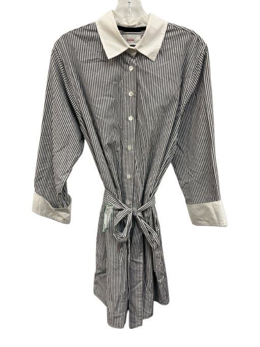 XiRENA Size S Gray & White Cotton Stripe Pockets Long Sleeve Dress Gray & White / S