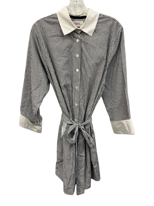 XiRENA Size S Gray & White Cotton Stripe Pockets Long Sleeve Dress Gray & White / S