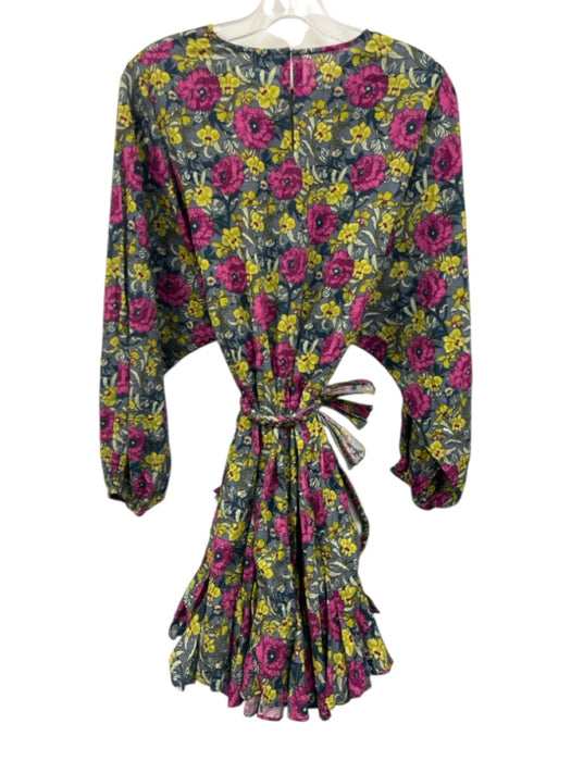 Rhode Size S Blue, Green, Purple Cotton Floral Long Balloon Sleeve Dress Blue, Green, Purple / S