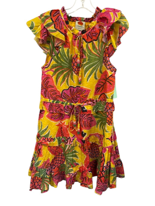 Farm Rio Size S Yellow, Green, Pink Cotton flocked dot tropical floral Dress Yellow, Green, Pink / S