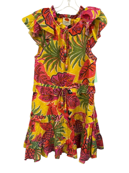 Farm Rio Size S Yellow, Green, Pink Cotton flocked dot tropical floral Dress Yellow, Green, Pink / S