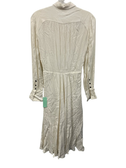 Ba&sh Size XS Cream & Black Viscose Button Down Gathered Waist Midi Dress Cream & Black / XS