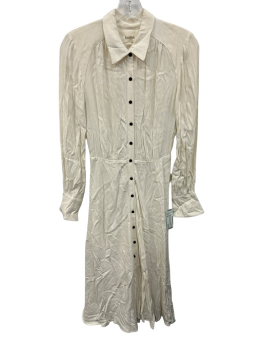 Ba&sh Size XS Cream & Black Viscose Button Down Gathered Waist Midi Dress Cream & Black / XS
